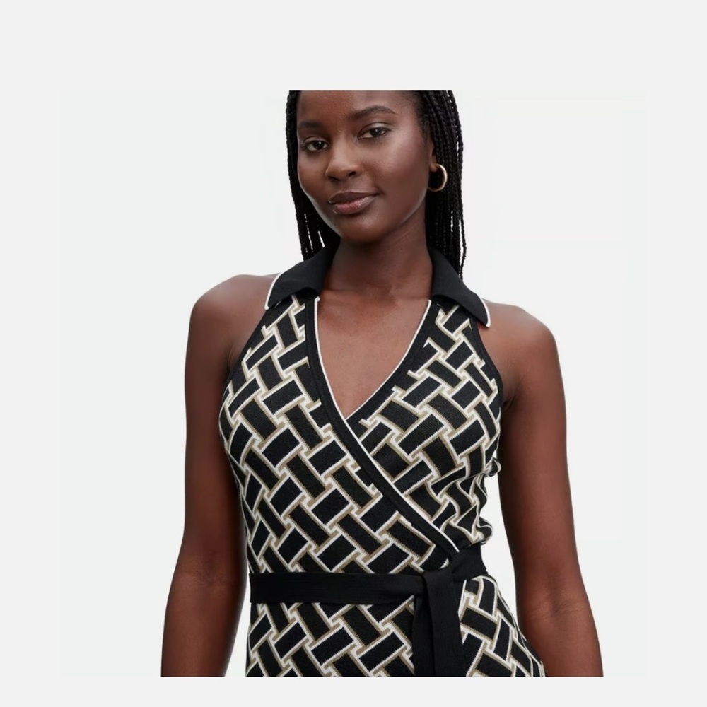 DVF Diane Von Furstenberg x Target Vintage Weave Neutral Knit Midi Wrap Dress XS - Picture 2 of 7